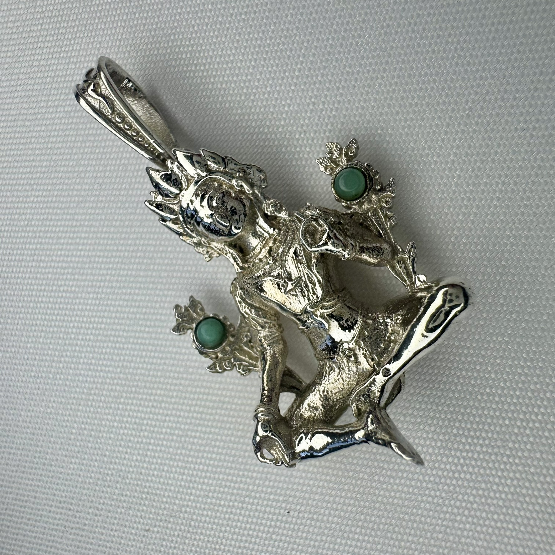 Green Tara Sterling Silver Pendant with Jade