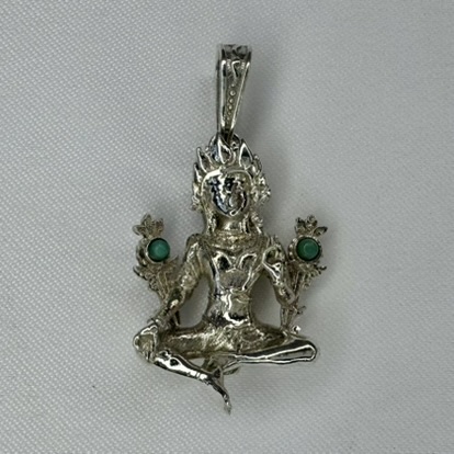 Green Tara Sterling Silver Pendant with Jade
