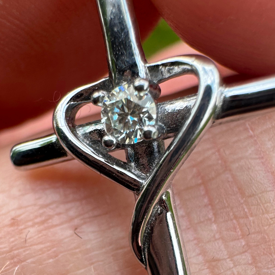 Cross with Heart Moissanite 30mm Sterling Silver Pendant