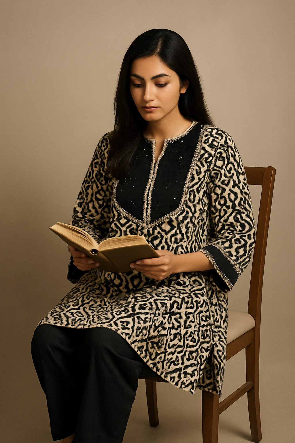 Black and beige Printed Kurti