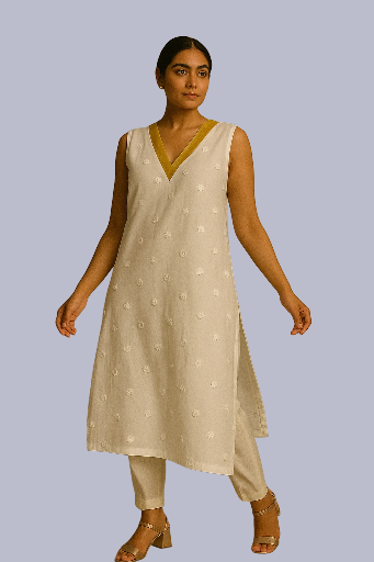white Sleeveless Kurta