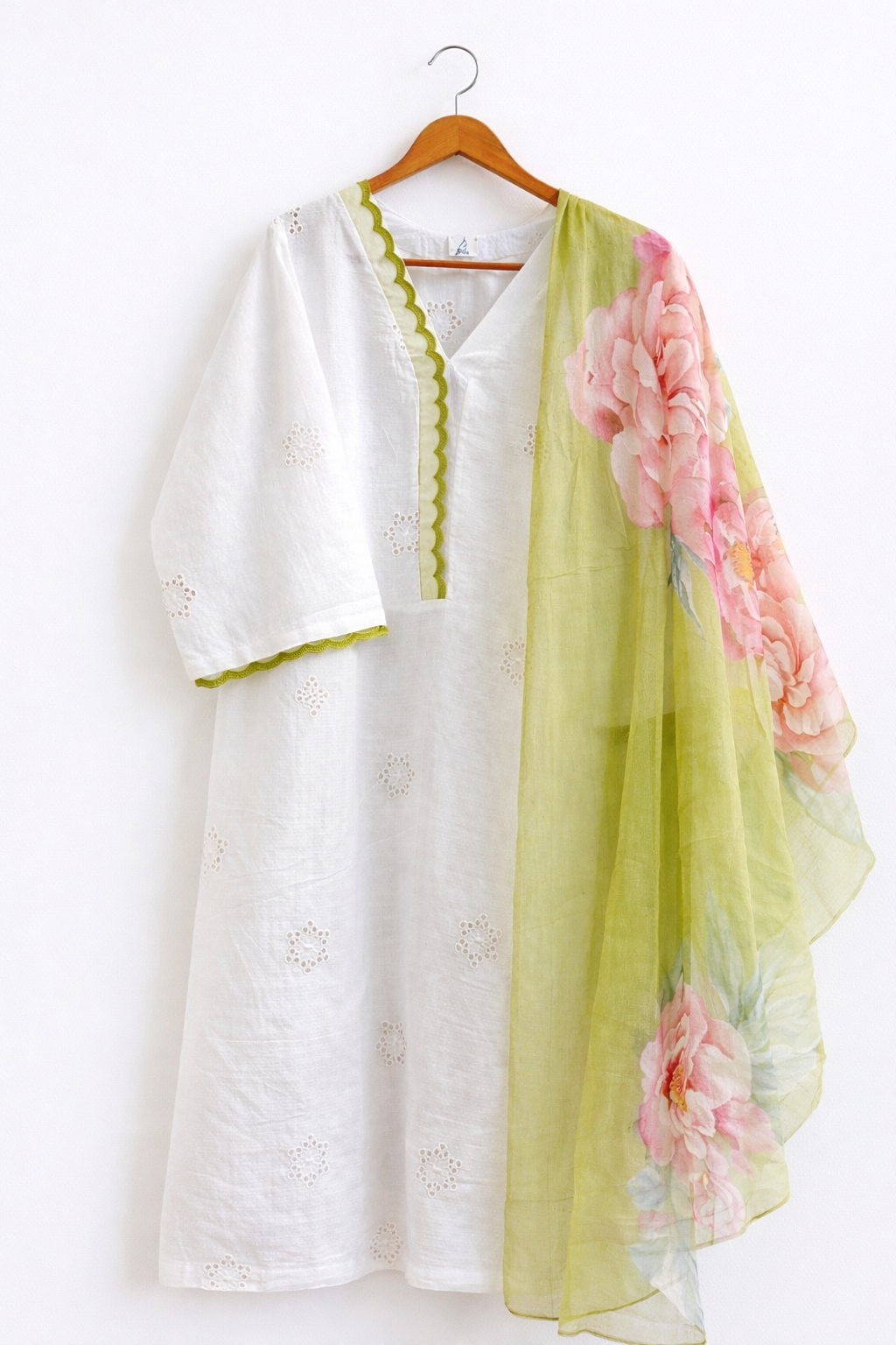 White Cotton Kurta set with Floral Dupatta