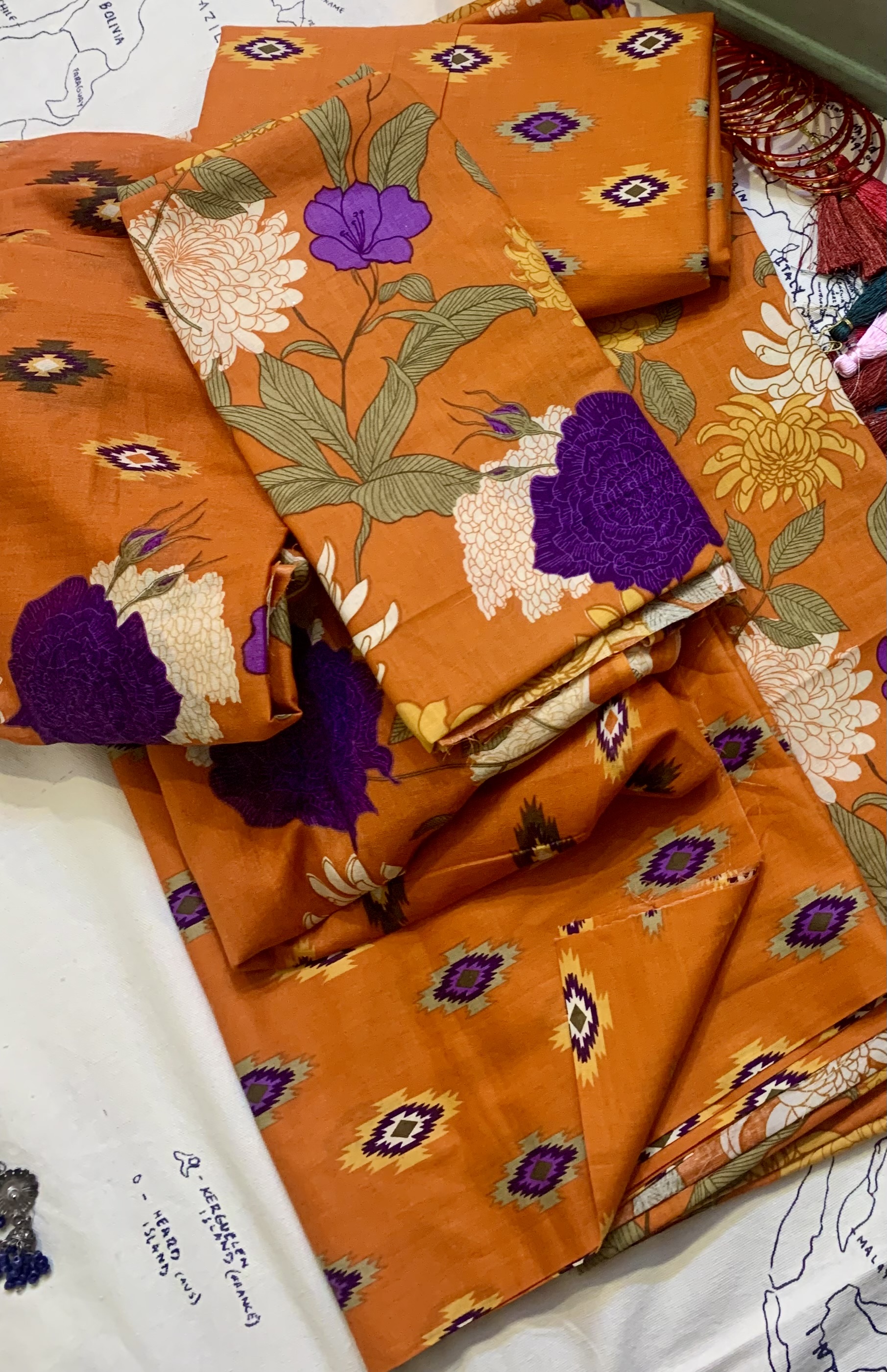 Floral Patterned Orange suit 