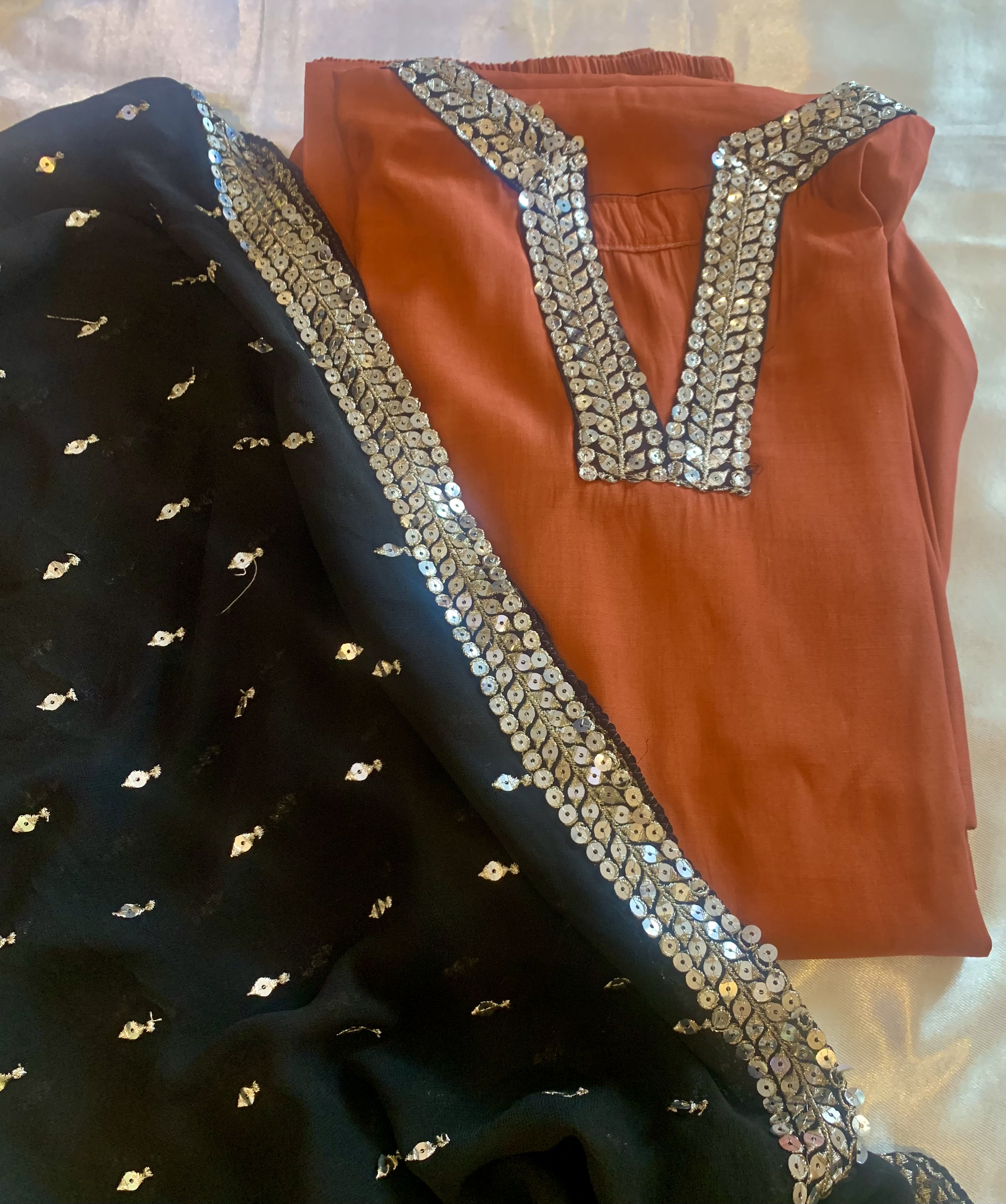 Embroidered Kurta with Sequin Dupatta