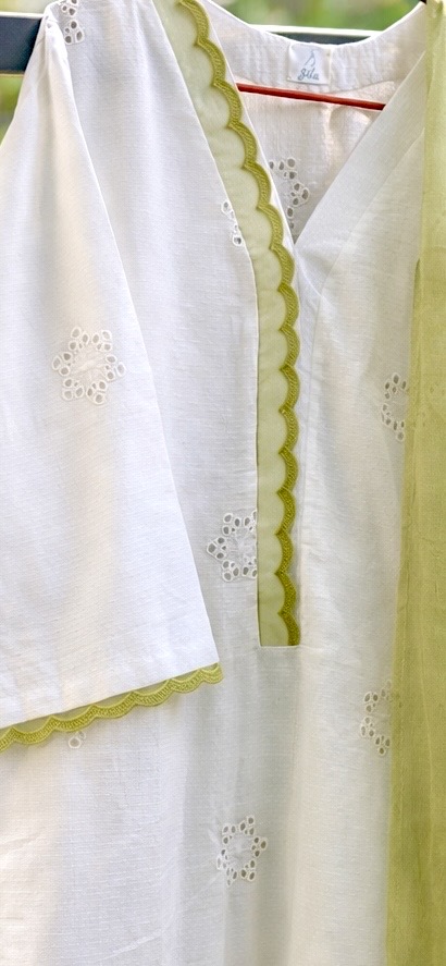 White Cotton Kurta set with Floral Dupatta