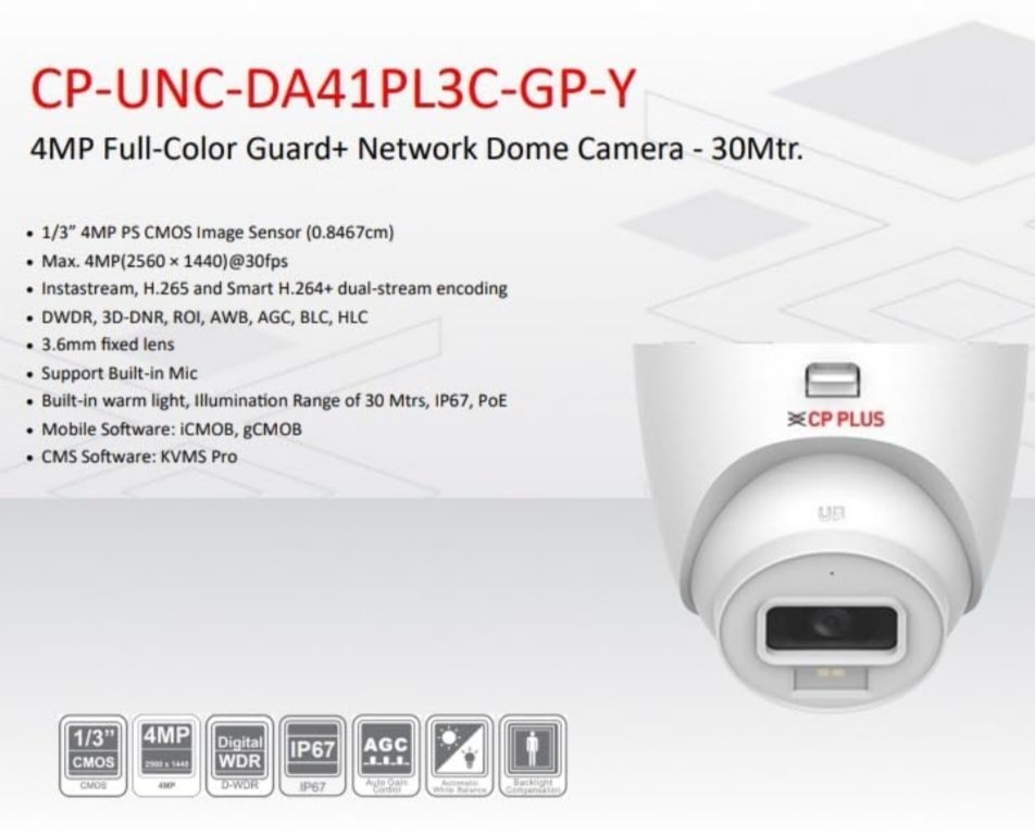 4 MP IP DOME COLOR CAMERA 3.6 MM WITH AUDIO