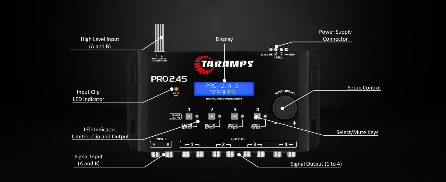 Taramps Pro 2.4S DSP Digital Crossover With 4CH & High Level In