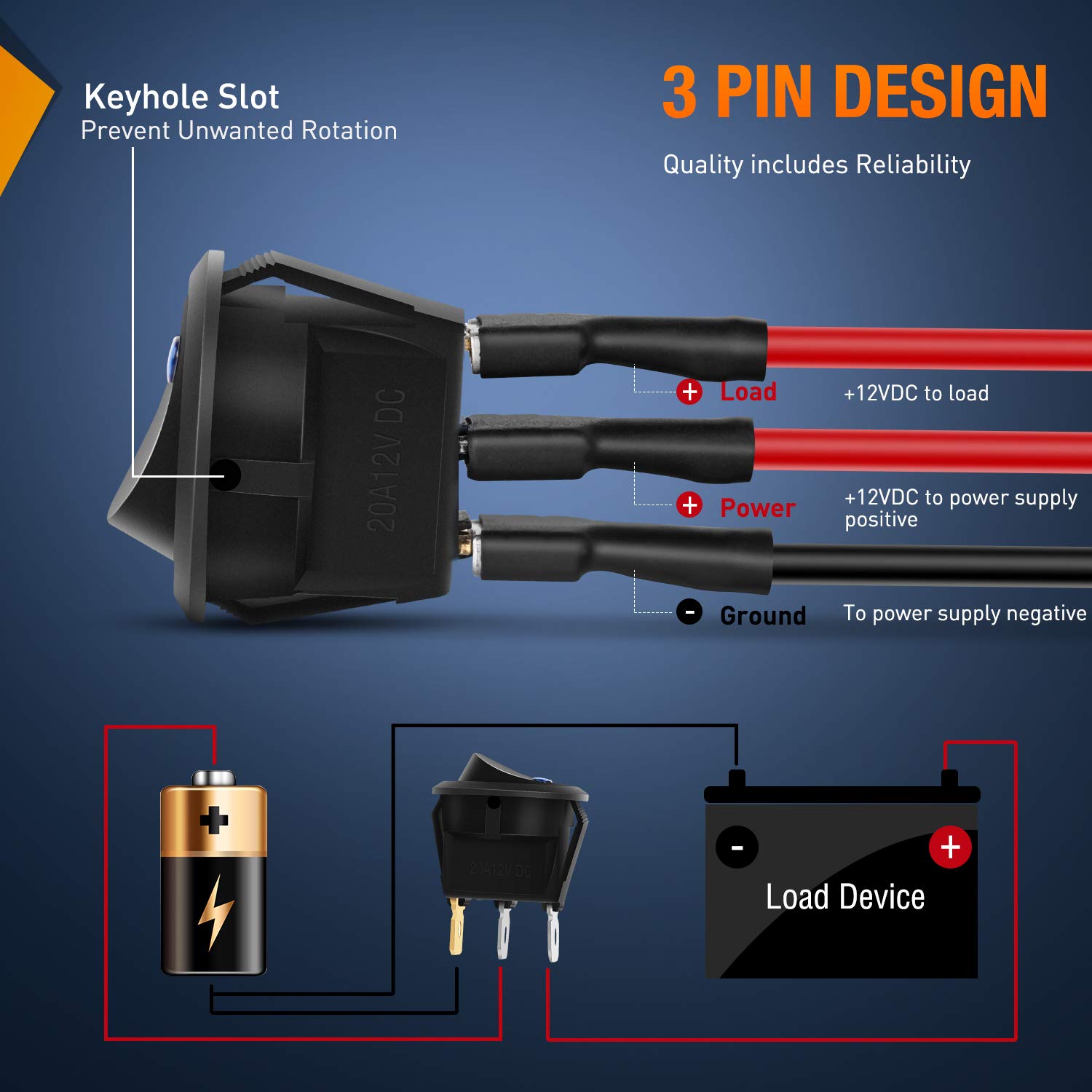 Round Blue Toggle LED Rocker Switch