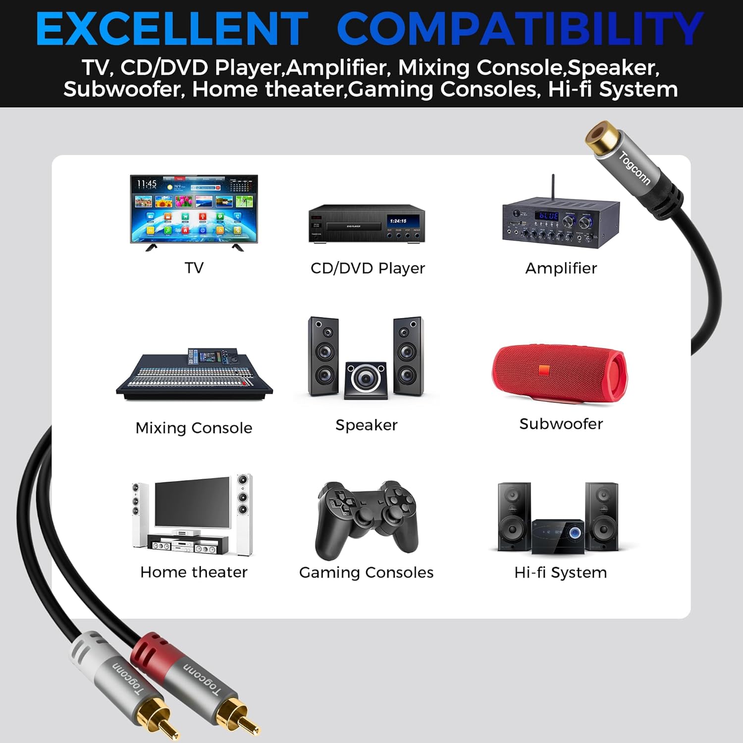 RCA Y-Adapter Splitter Cable