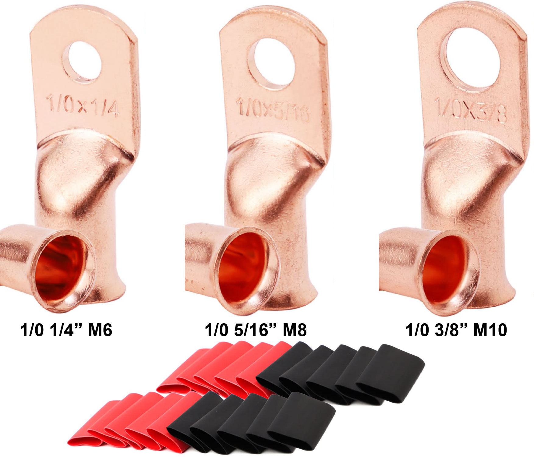 Heavy Duty Copper Ring Lugs 1/0 Awg With Heat Shrink Tubing