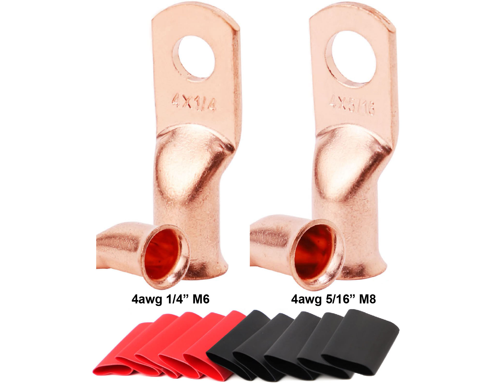 Heavy Duty Copper Ring Lugs 4 Awg With Heat Shrink Tubing