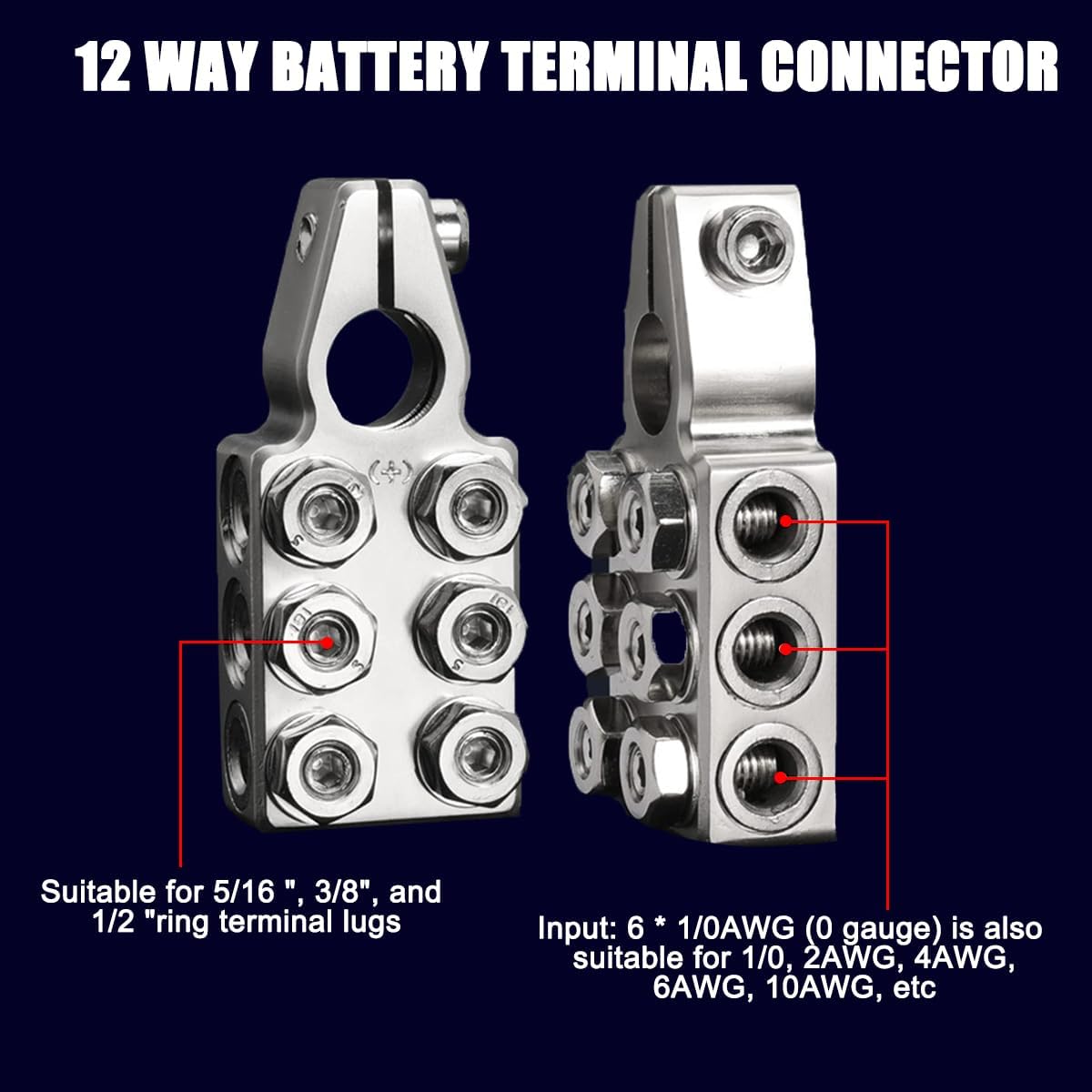 Car Battery Terminal 12-Way 8awg up to 4/0(XL)awg