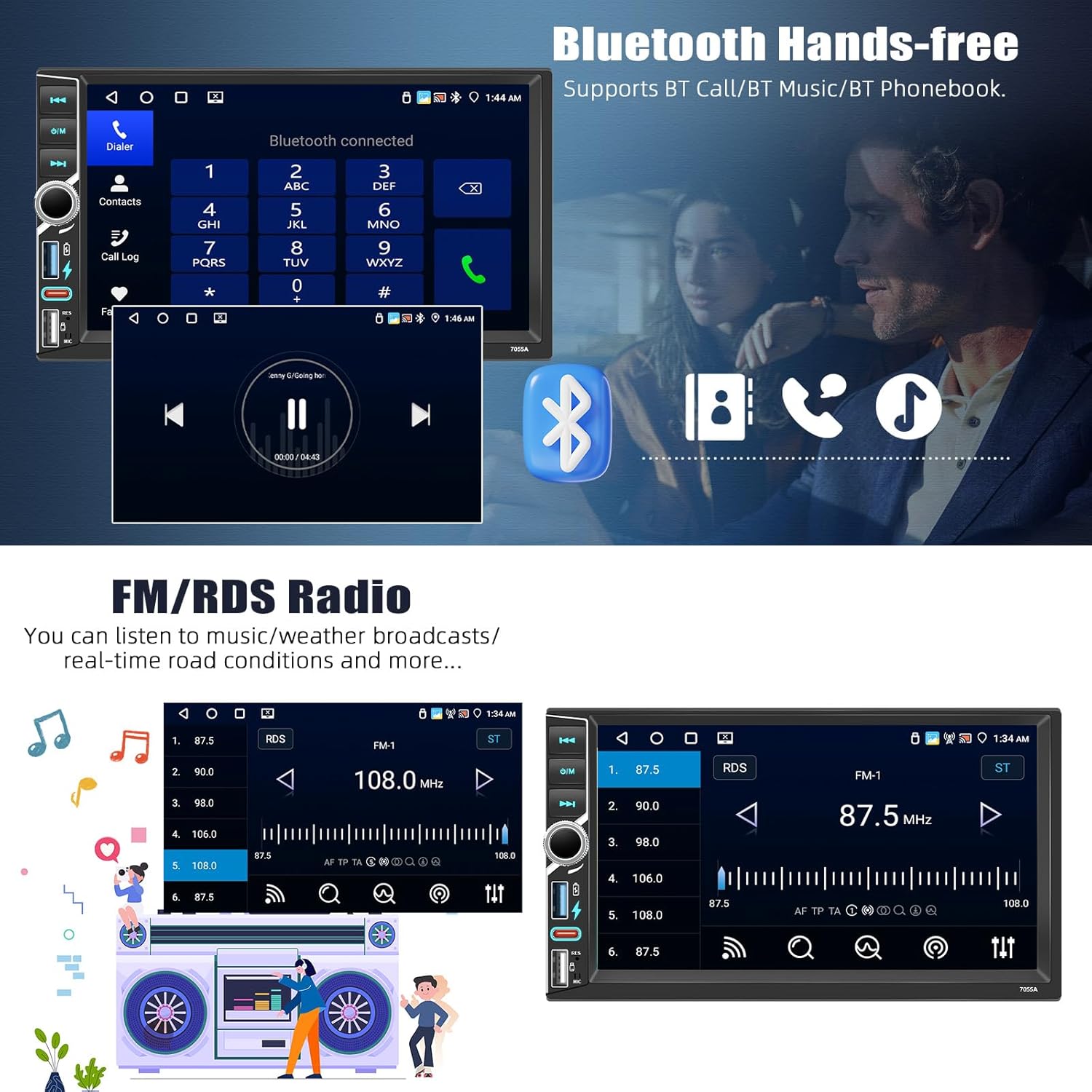 7" Double Din Quad Core Android 11 Deck with 4gbs Ram + 64gbs Storage, BT5.0, 4x50W and Backup Camera