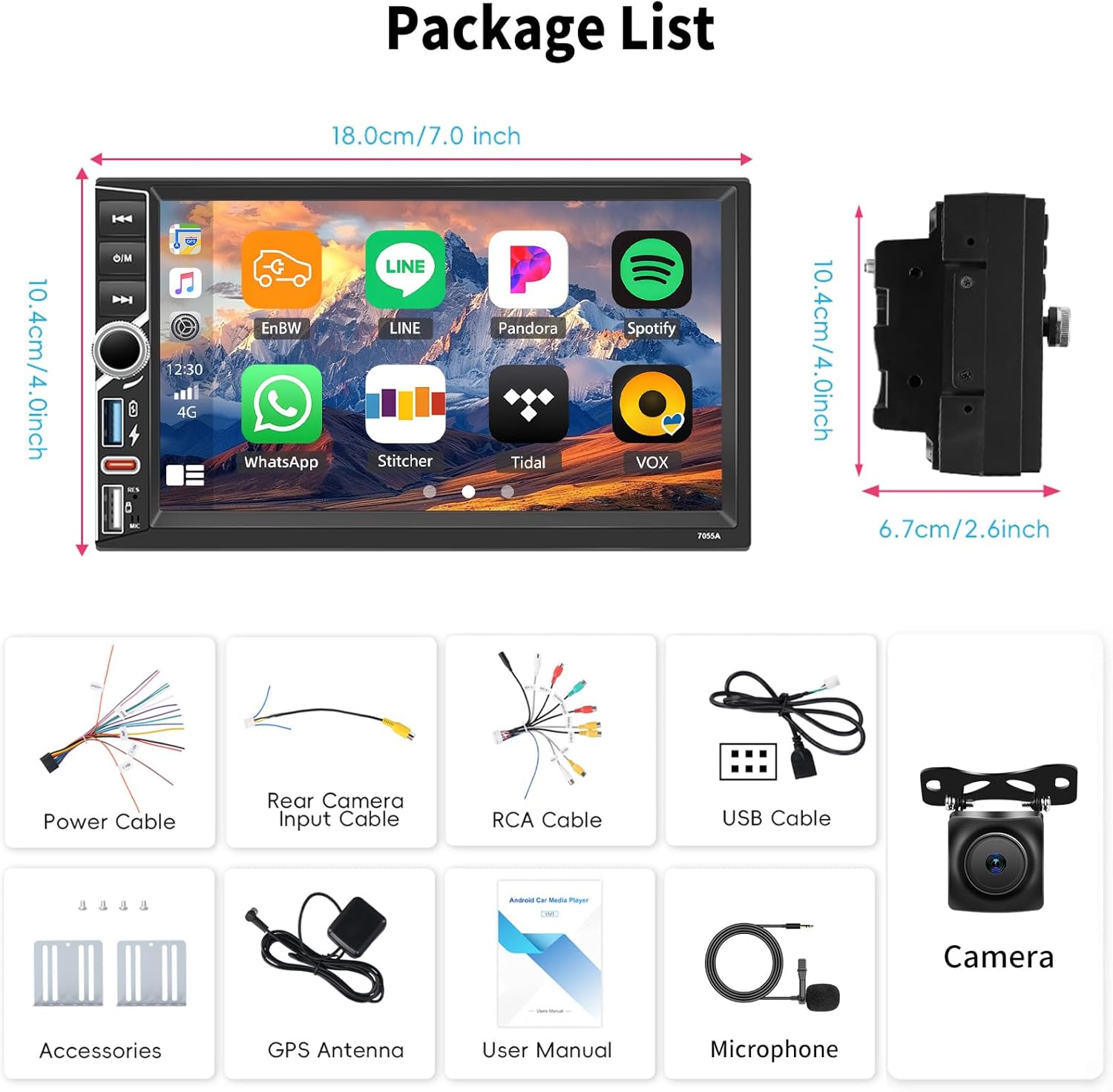 7" Double Din Quad Core Android 11 Deck with 4gbs Ram + 64gbs Storage, BT5.0, 4x50W and Backup Camera