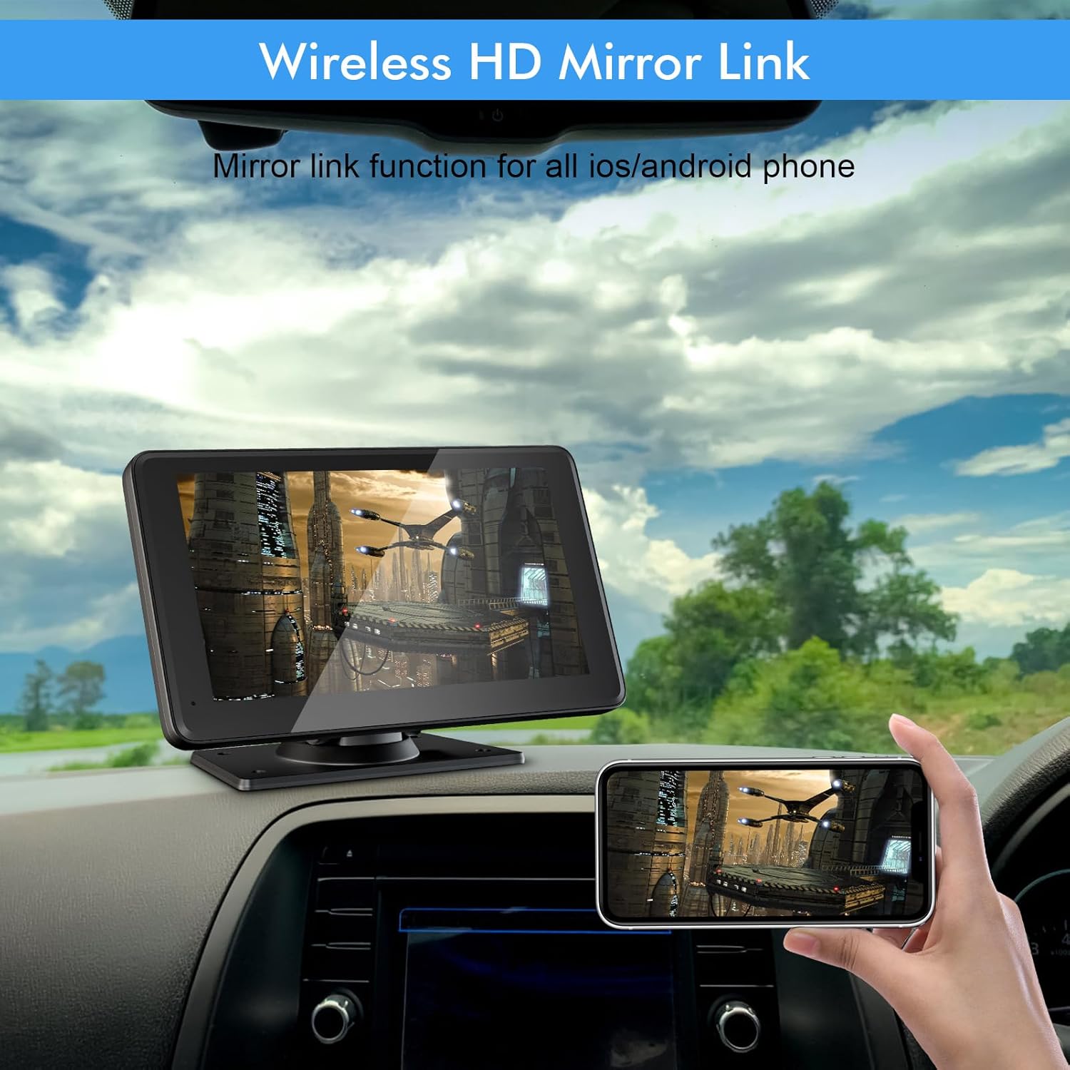 7" Wireless Apple Carplay and Android Auto Screen With Rear Camera