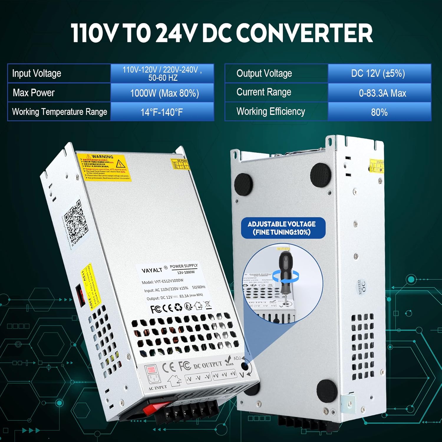 DC-12V 83.3A 1000W Switching Power Supply