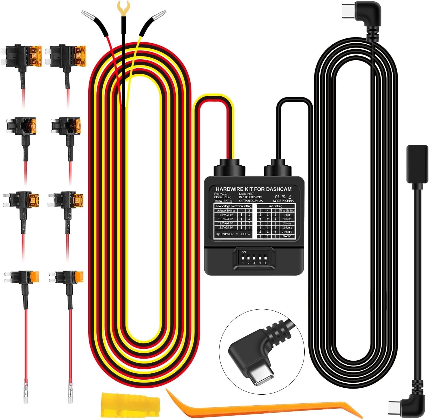 Dash Cam Hardwire Kit Converts 12V-24V to 5V-3A Type C USB