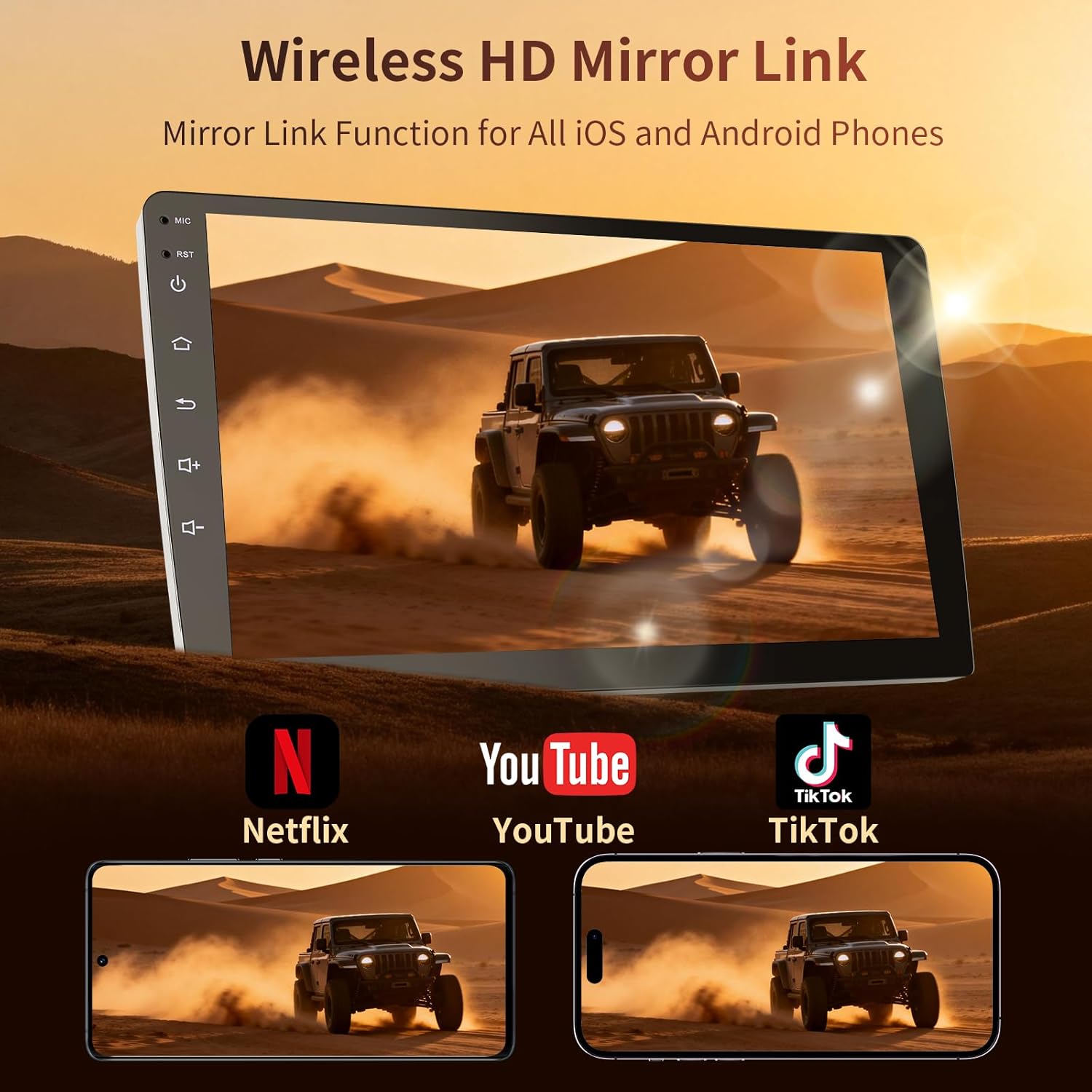 9" Double Din Octa Core Android 13 Deck with 4gbs Ram + 64gbs Storage, BT5.1, 4x50W and Backup Camera