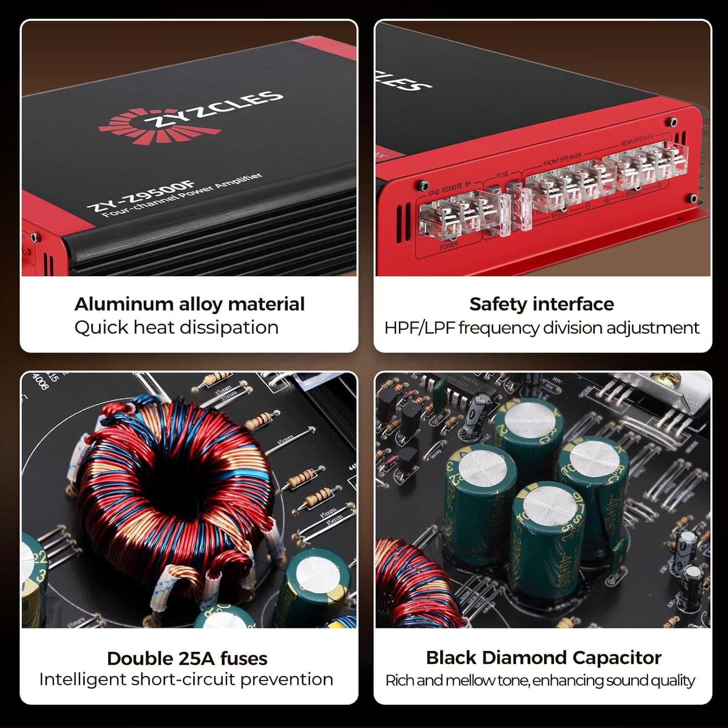 ZYZCLES 2026 4CH 6800W Max Power Class AB Car Amplifier
