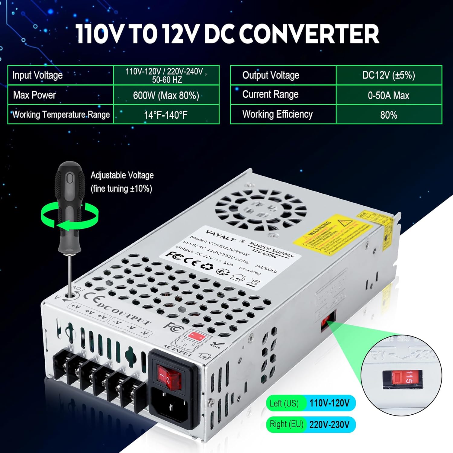 DC-12V 50A 600W Switching Power Supply