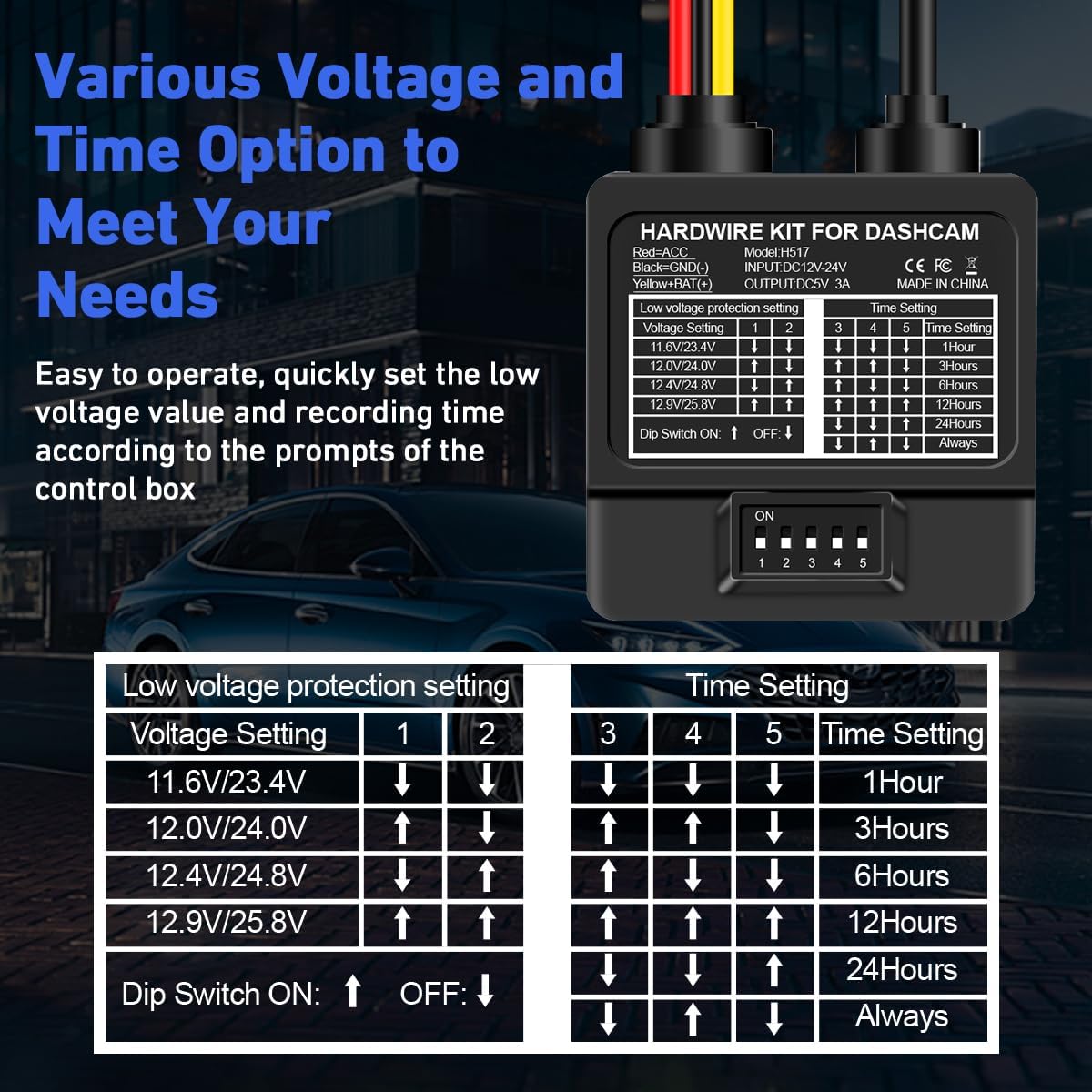 Dash Cam Hardwire Kit Converts 12V-24V to 5V-3A Type C USB