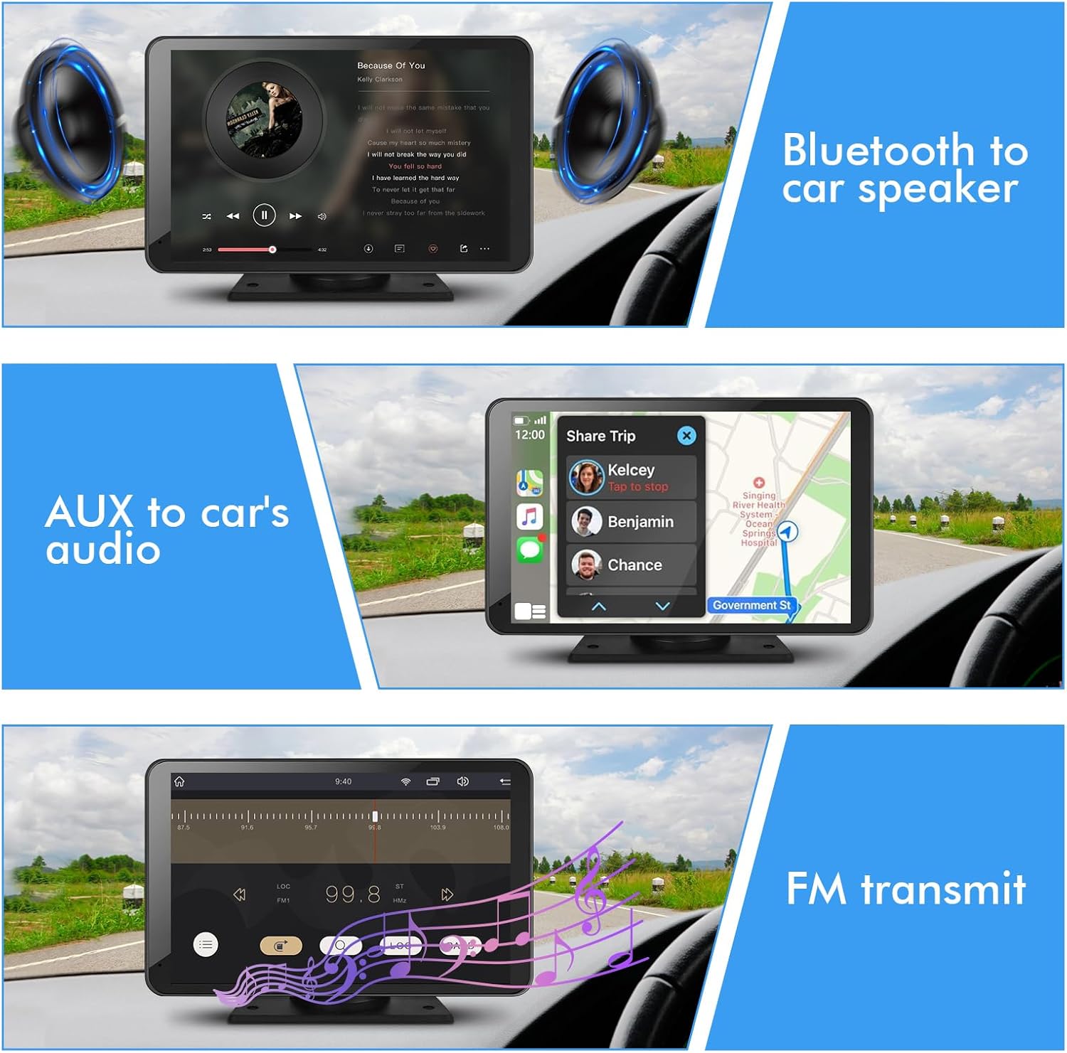 7" Wireless Apple Carplay and Android Auto Screen With Rear Camera