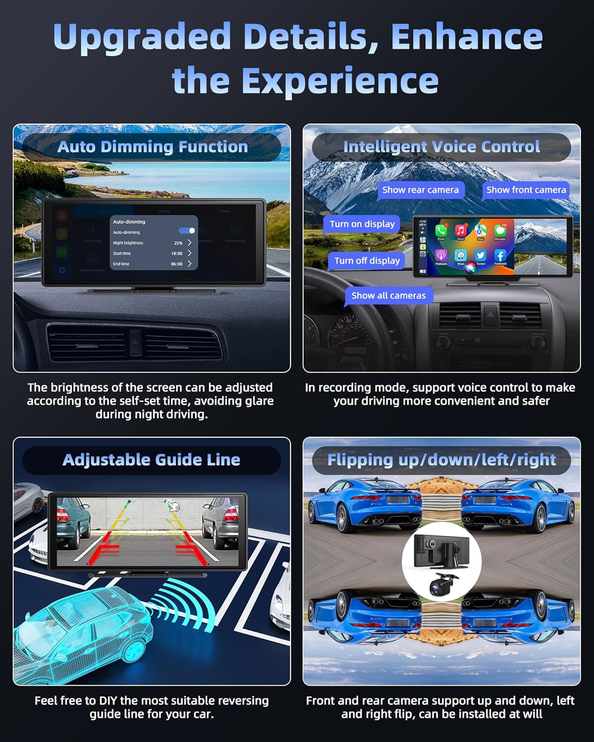 10.26'' Wireless Apple Carplay & Android Auto Screen With 2.5K Dash Cam & Backup Camera
