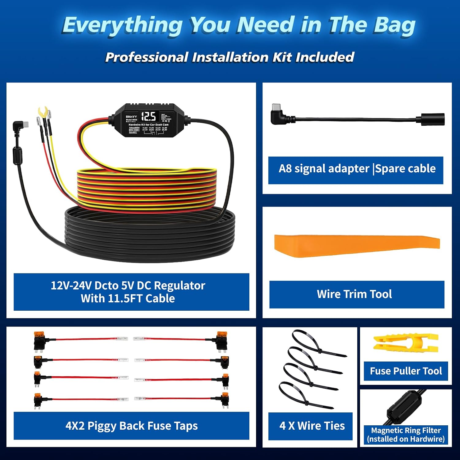 Dash Cam Hardwire Kit Converts 12V-24V to 5V-3A Type C USB with 4 Adjustable Voltages
