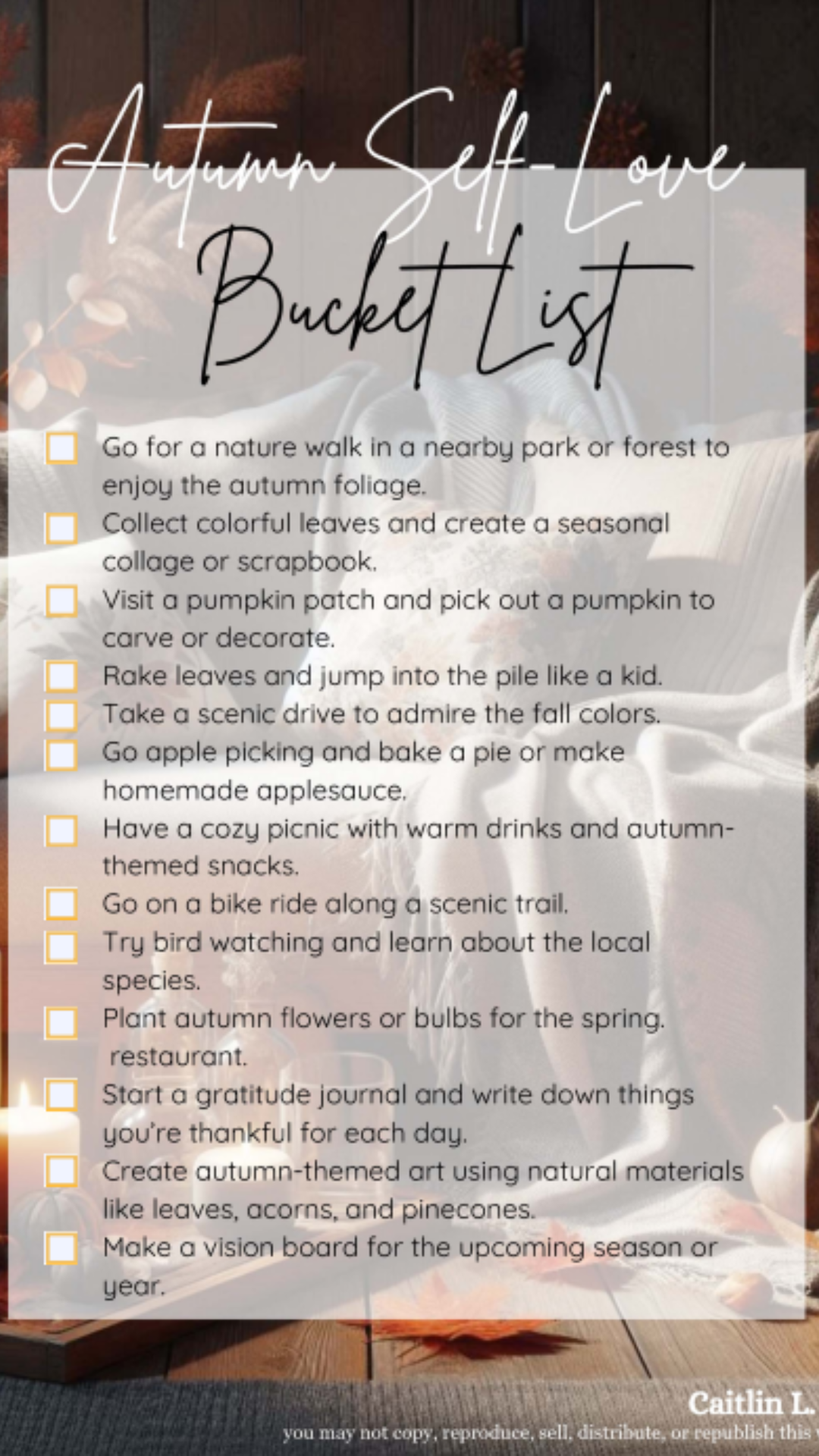 Autumn Self Love Bucket List