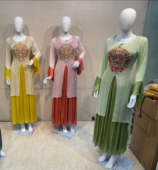 Embroidered Double Layered Chinon Suits