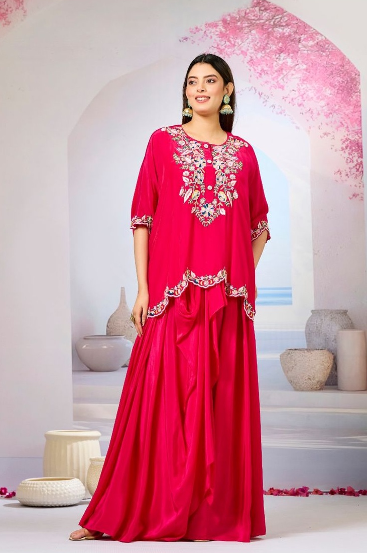 Crepe Silk Cape - Floral Hand Embroidered Indo-Western Dress