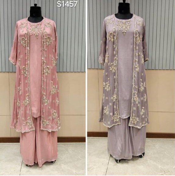 Chinon Embroidered Long Tops with Palazzo Pants