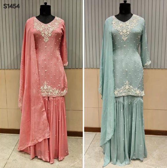 Elegant Hand Embroidered Ethnic Dress with Sharara Pants