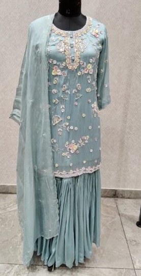 Full Hand-Work Embroidered Top with Sharara Pants