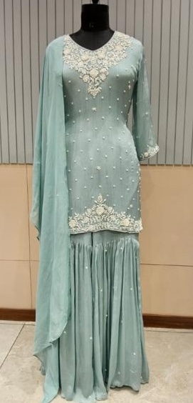 Elegant Hand Embroidered Ethnic Dress with Sharara Pants