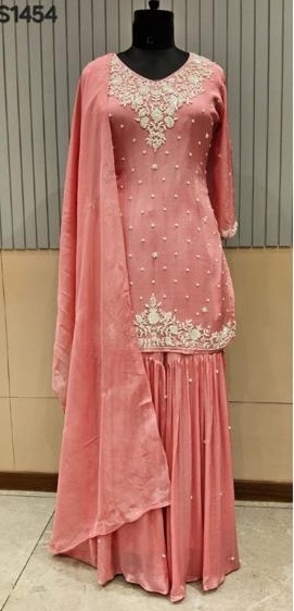 Elegant Hand Embroidered Ethnic Dress with Sharara Pants