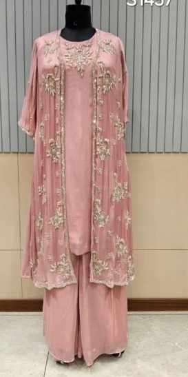 Chinon Embroidered Long Tops with Palazzo Pants