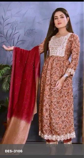 Embroidered Muslin Silk Long Dress