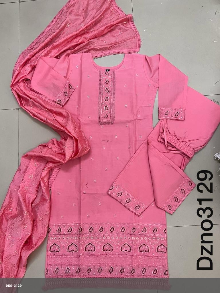 Pink Embroidered Cotton Kurta Set