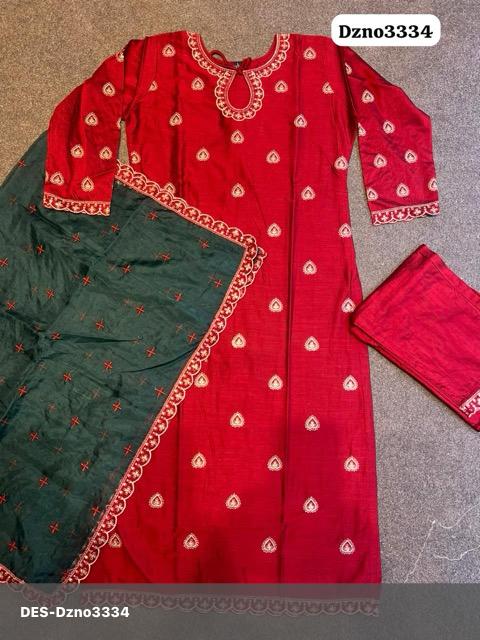 Traditional Slab Silk Red Dress Set