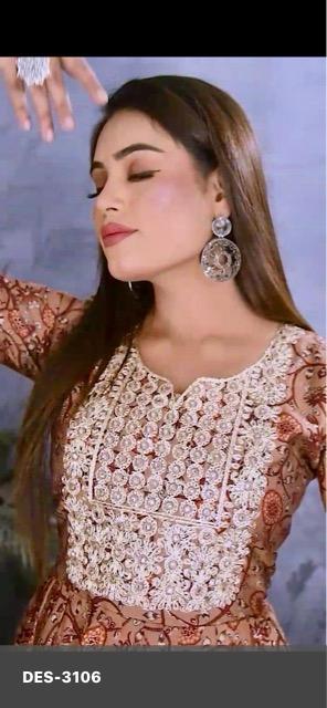 Embroidered Muslin Silk Long Dress