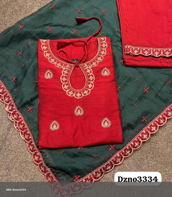 Traditional Slab Silk Red Dress Set