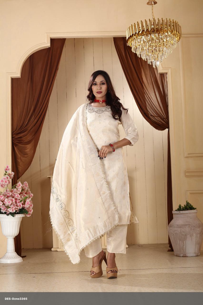 White Shimmer Silk Kurta Set