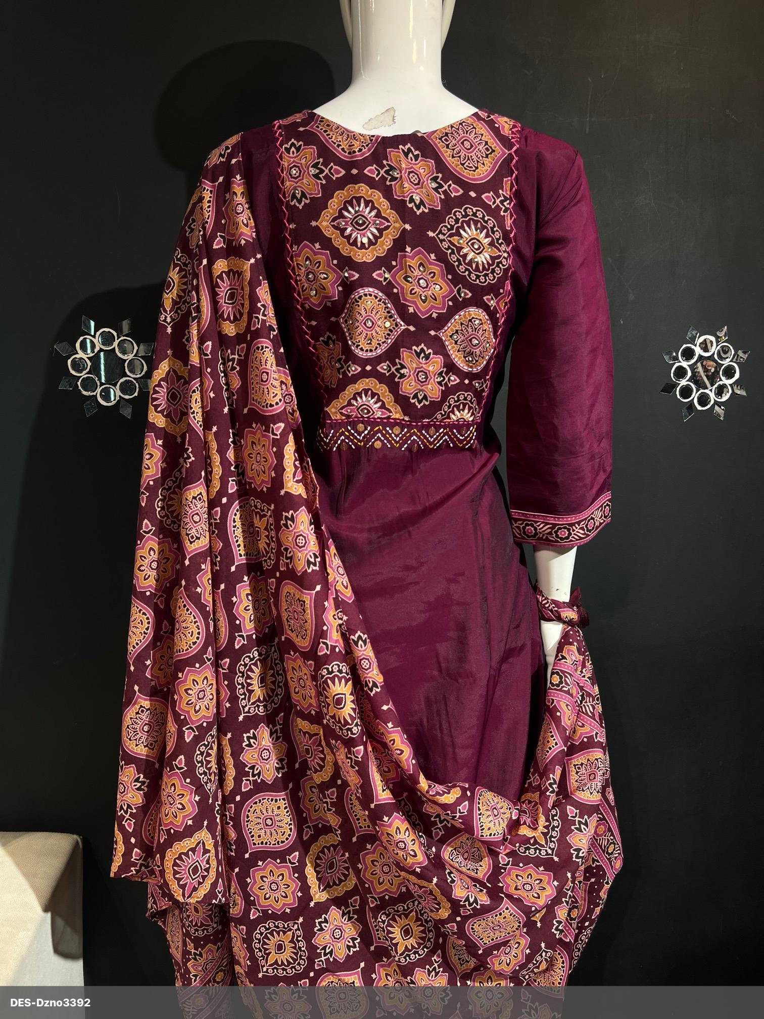 Traditional Roman Silk Maroon Dress