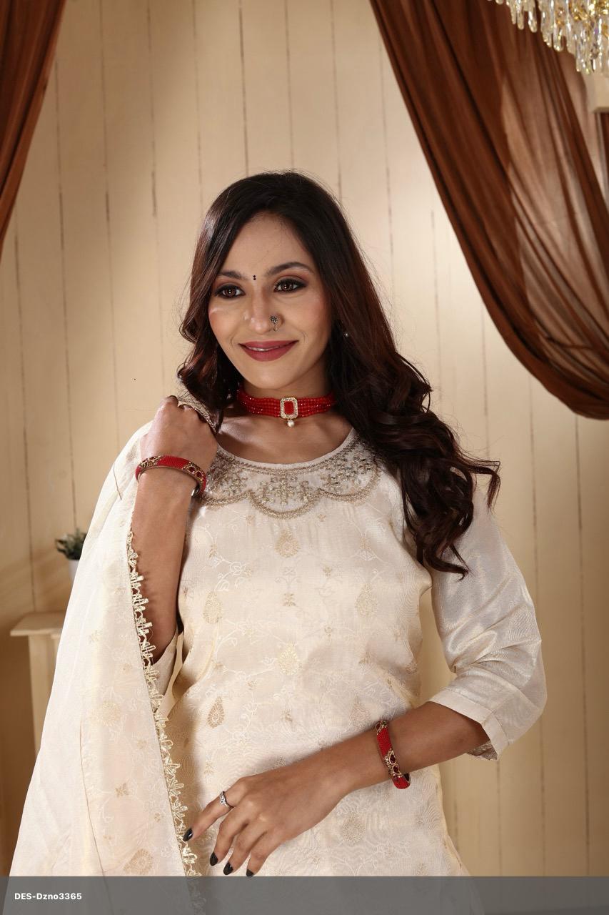 White Shimmer Silk Kurta Set