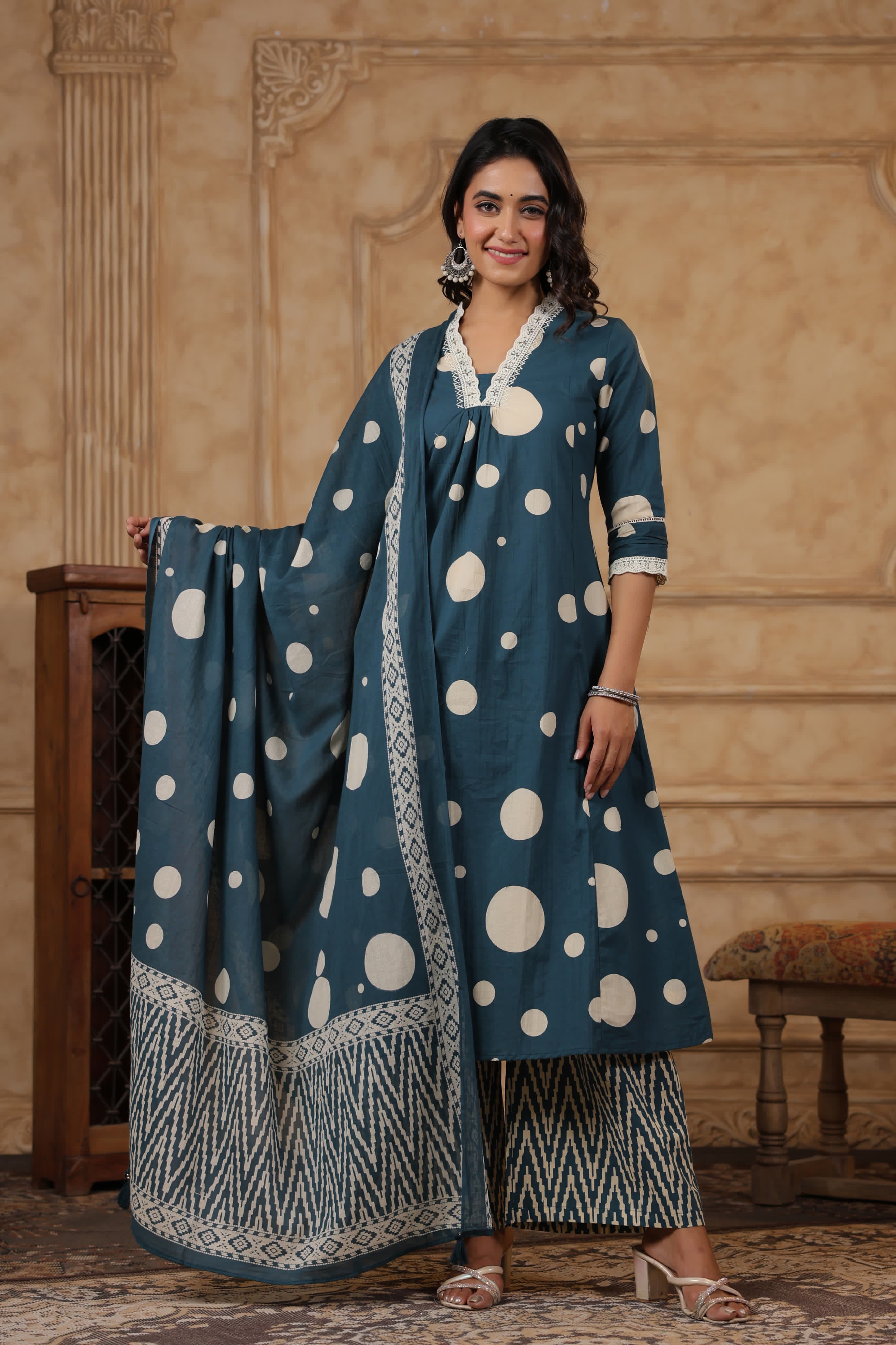 Pink Polka Dot Cotton Suit Set