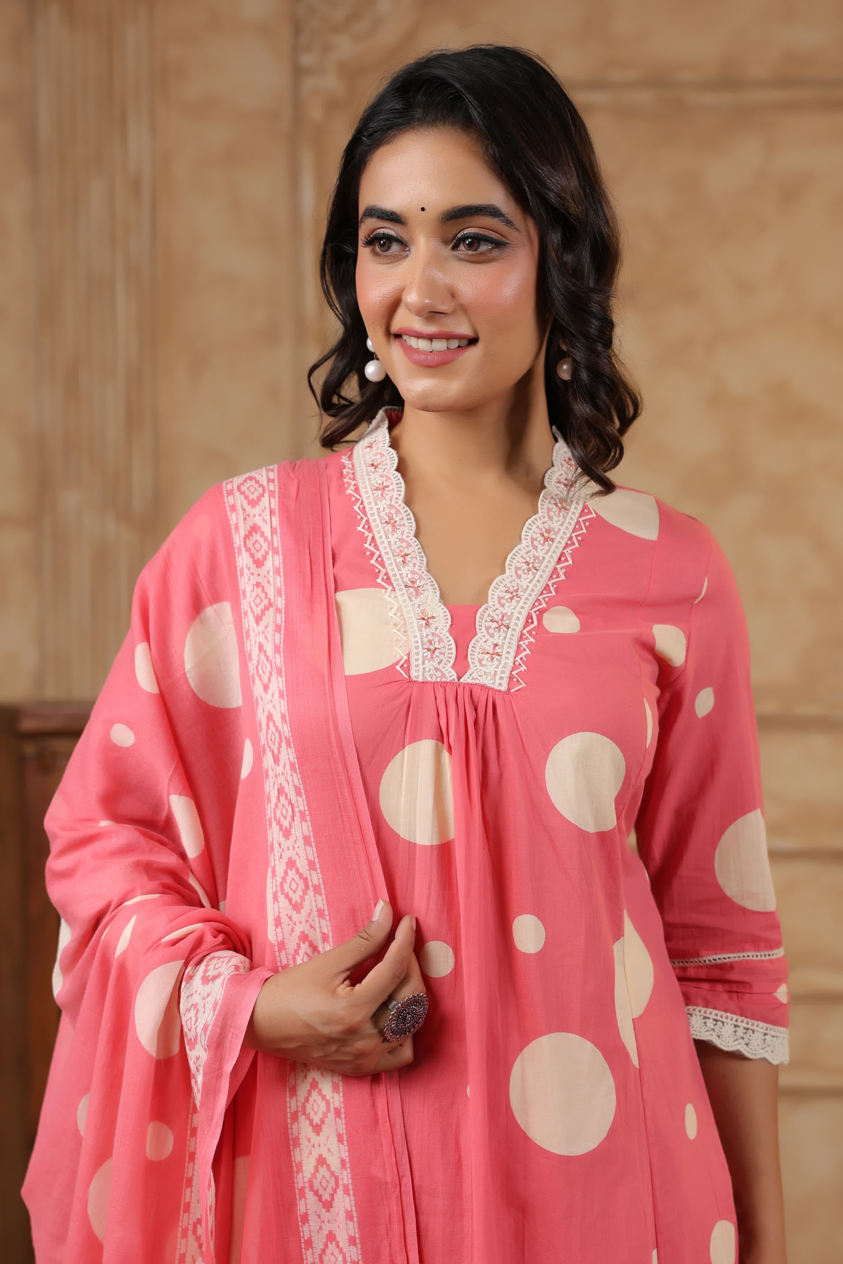 Pink Polka Dot Cotton Suit Set