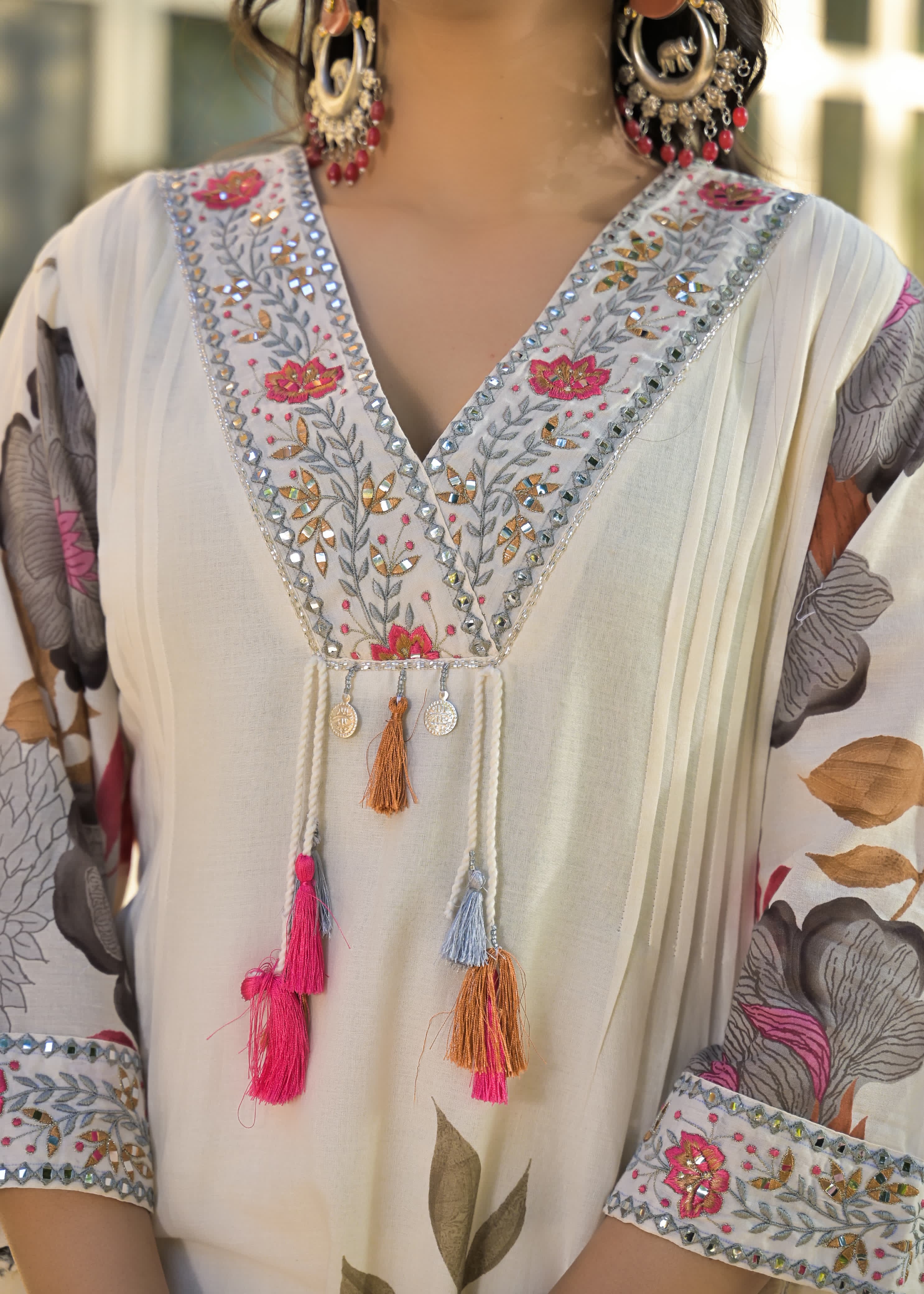 Floral Embroidered Cotton Kurti Set