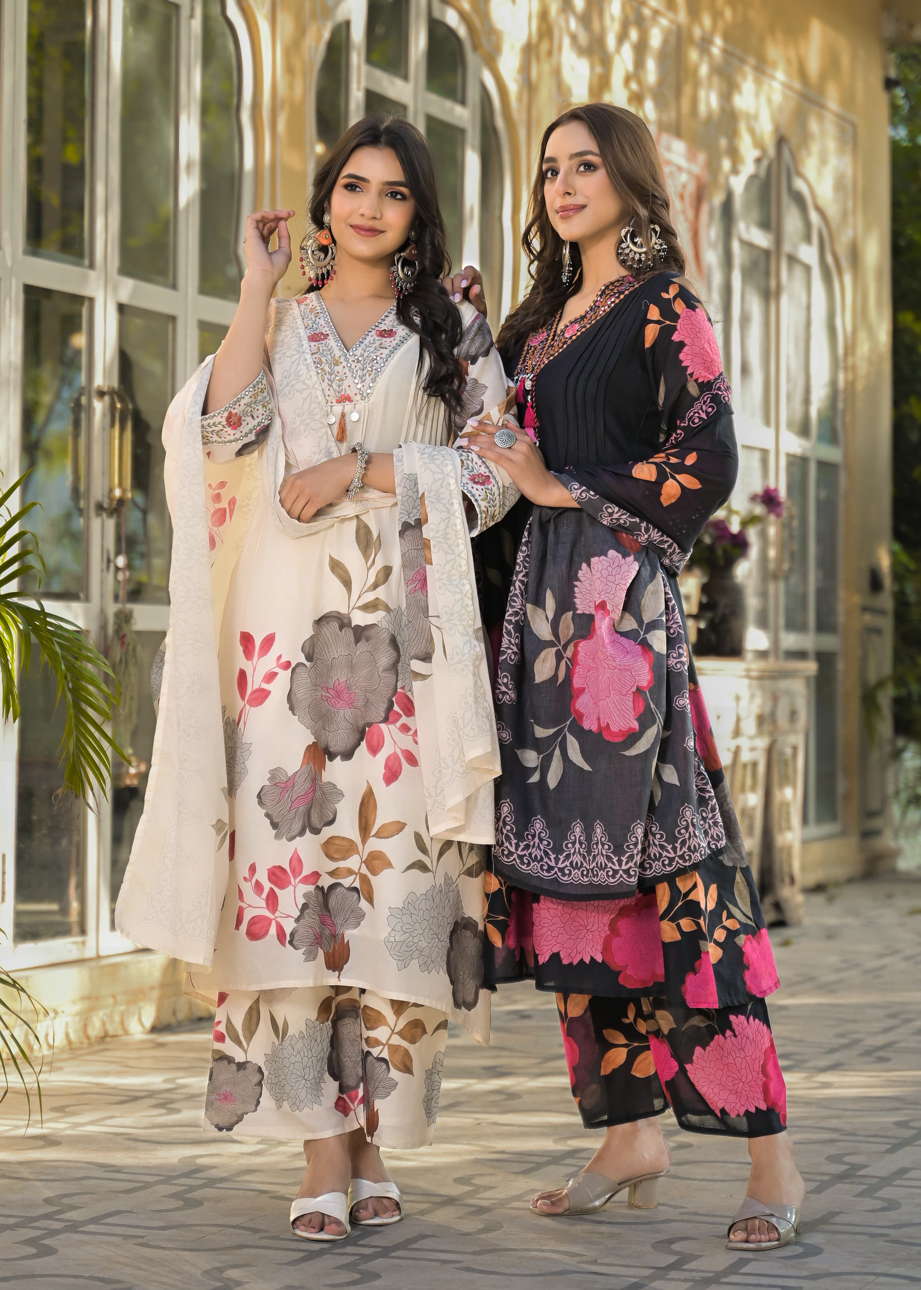 Floral Embroidered Cotton Kurti Set