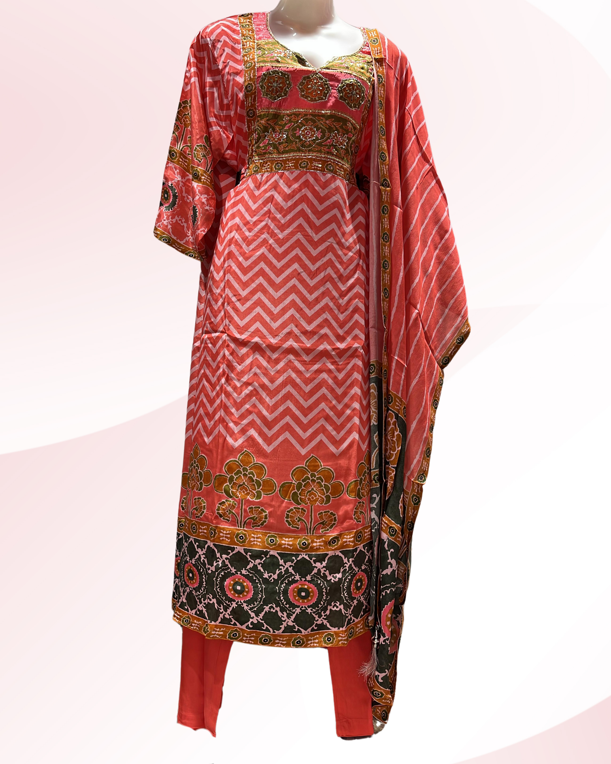 Digital Print Crepe Silk Top with Embroidered Neck